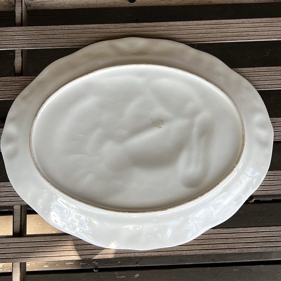 LARGE WHITE OVAL ceramic turkey PLATTER  WITH RAISED EMBOSSED FRUIT pattern - Picture 4 of 8